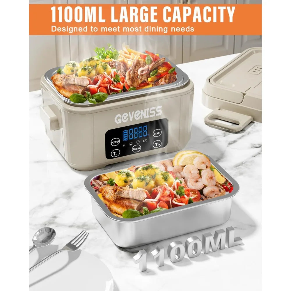 Cordless Electric Lunch Box for Adults,Heated Lunch Box with 1100ML SS Container,with Leakproof Lid, Fast Heating Up to 220°F