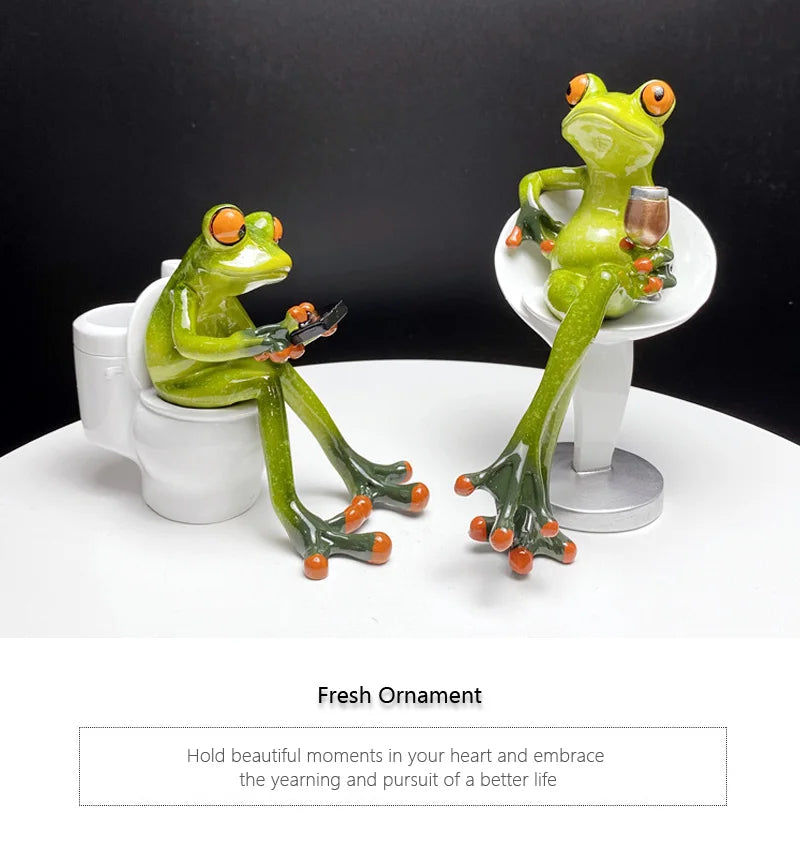 SAAKAR Resin Funny Frog Figurines for Interior Home Bathroom Interior Decoration Accessories Personalized Gift Object Collection