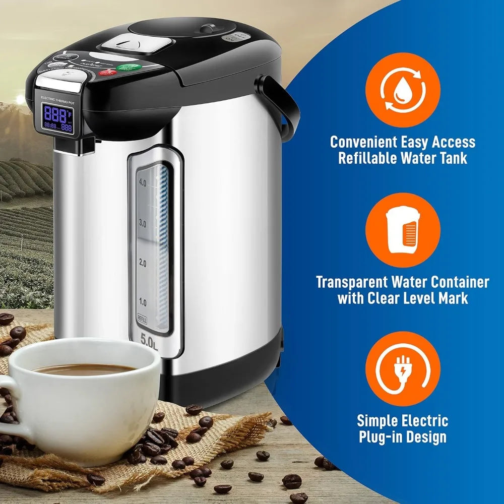 Digital Water Boiler and Warmer,Stainless Electric Hot Water Dispenser,LCD Display,Rotating Base,Keep Warm,Auto Shut Off