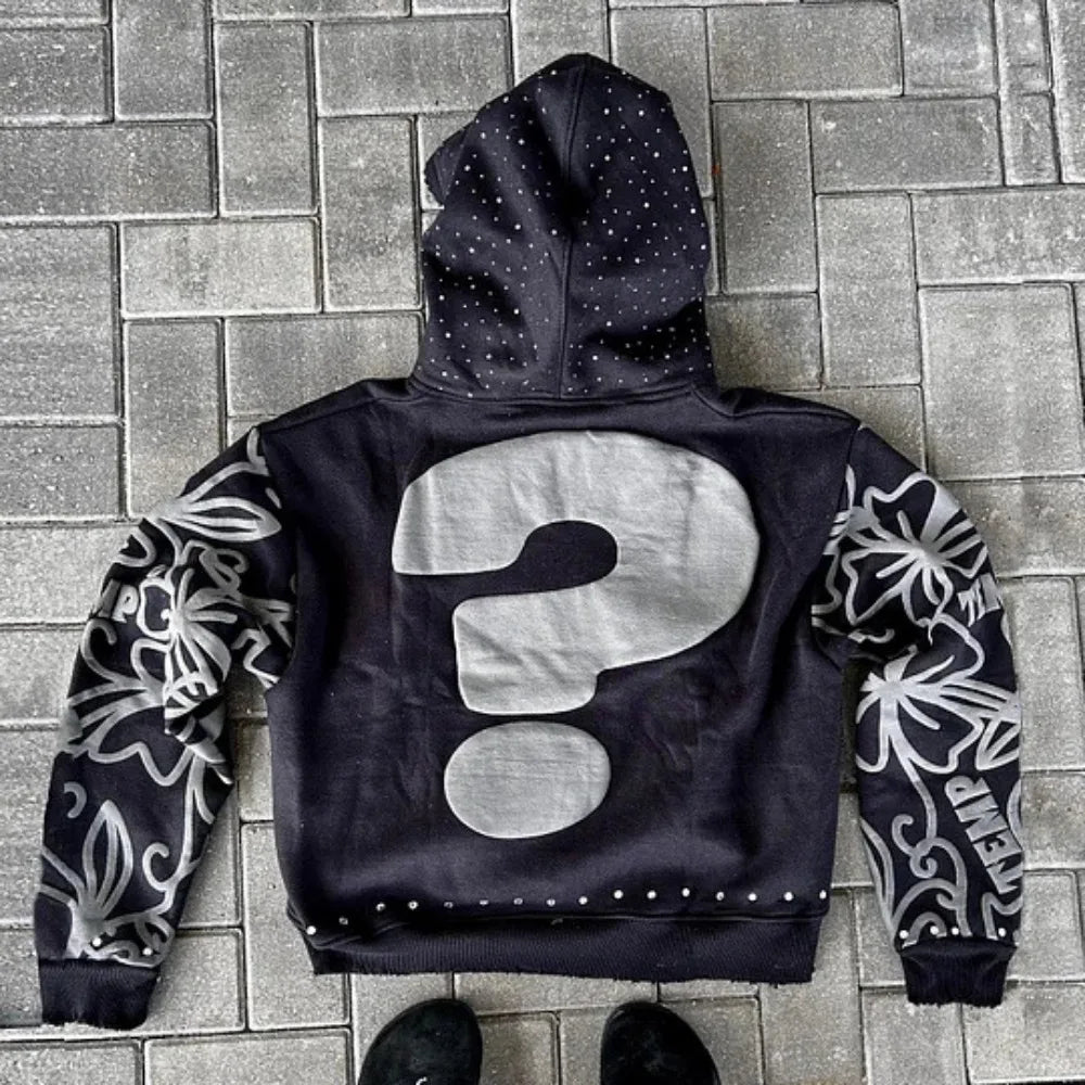 Y2K Zip Hoodie New American Hip Hop Casual Fashion Alphabet Design Vintage Hooded Long Sleeve Sports Hood Men Women Street Wear