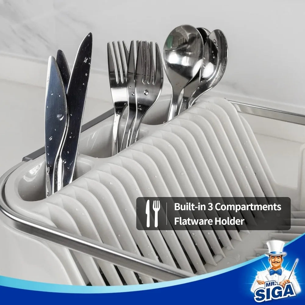 Dish Drying Rack for Kitchen Counter,Compact Dish Drainer with Drainboard,Utensil Holder and Cup Rack, Kitchen Drying Rack