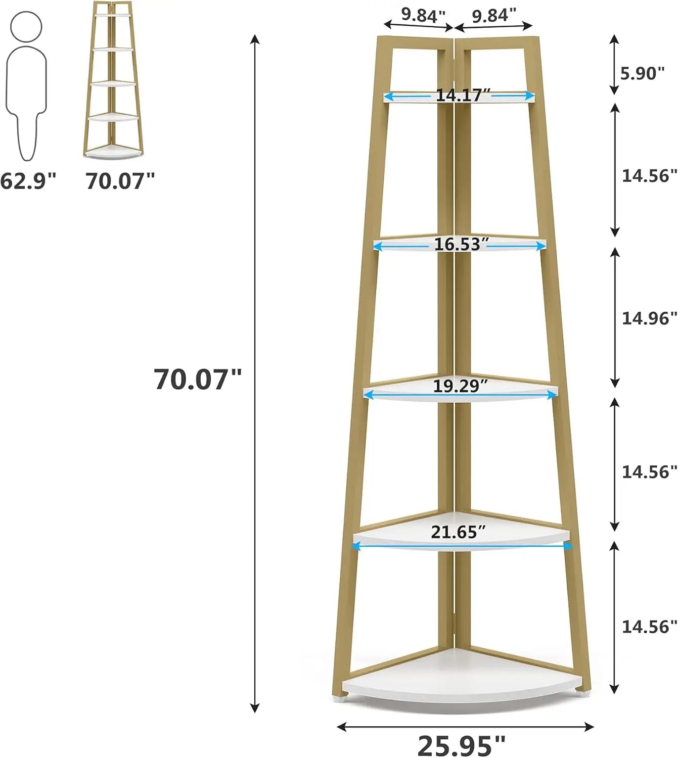 5 Tier Industrial Corner Bookshelf Bookcase Industrial Corner Ladder Shelf Plant Stand for Living Room, Kitchen, Home Office