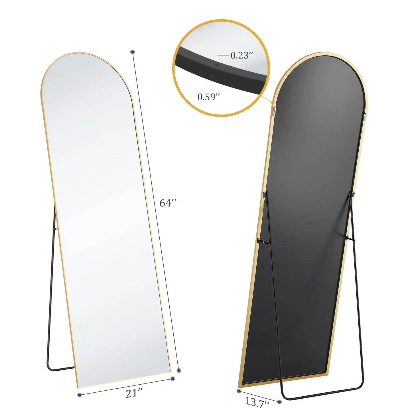 Arched Full Length Mirror 64"x21" Full Body Mirror Rectangle Free Standing Wall Mounted Leaning Hanging Floor Mirrors, Gold