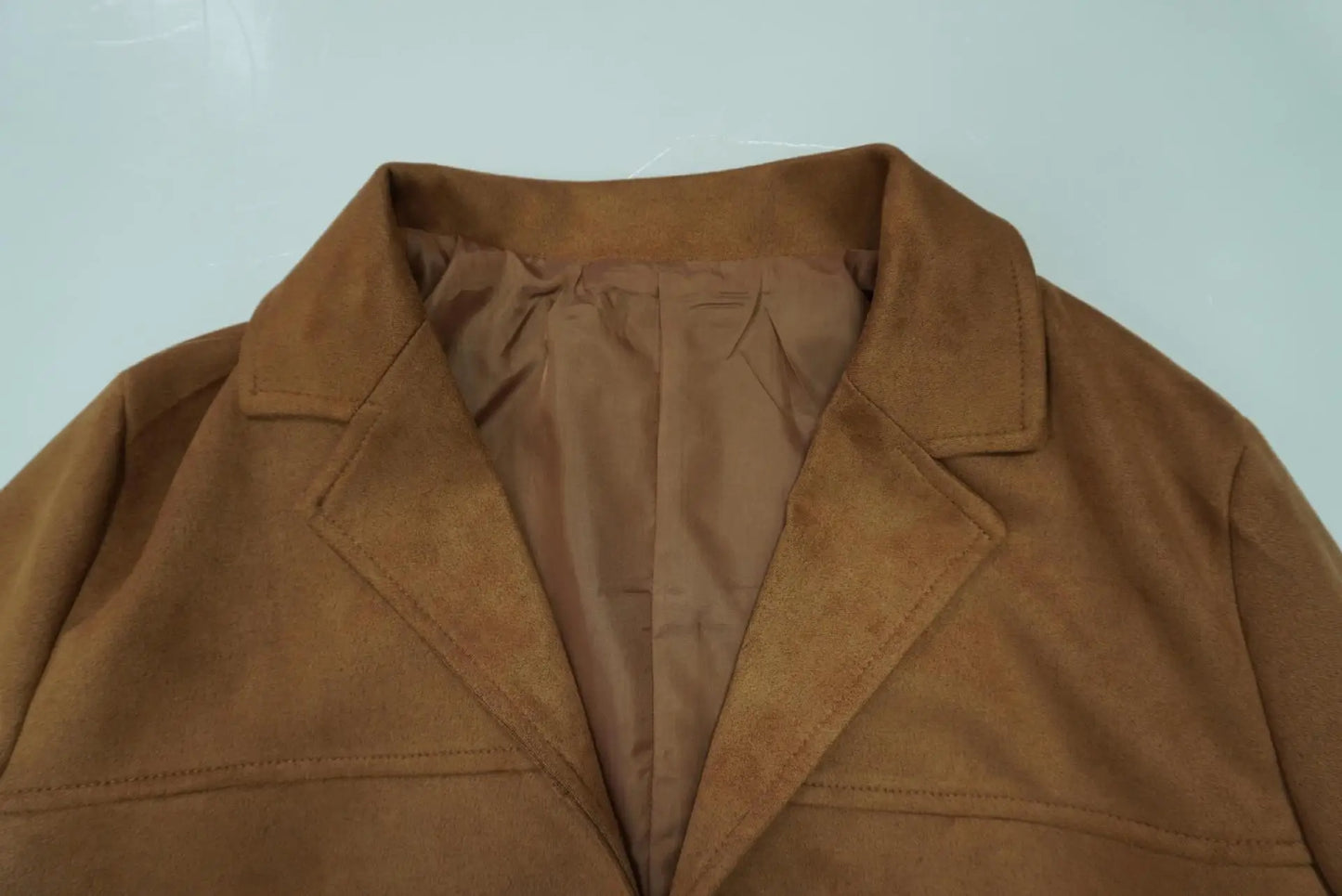 2025 Casual Brown Lapel Pocket Suede Leather Jacket Fashion Woman Single Button Long Sleeve Crop Coat Lady Autumn Street Outwear
