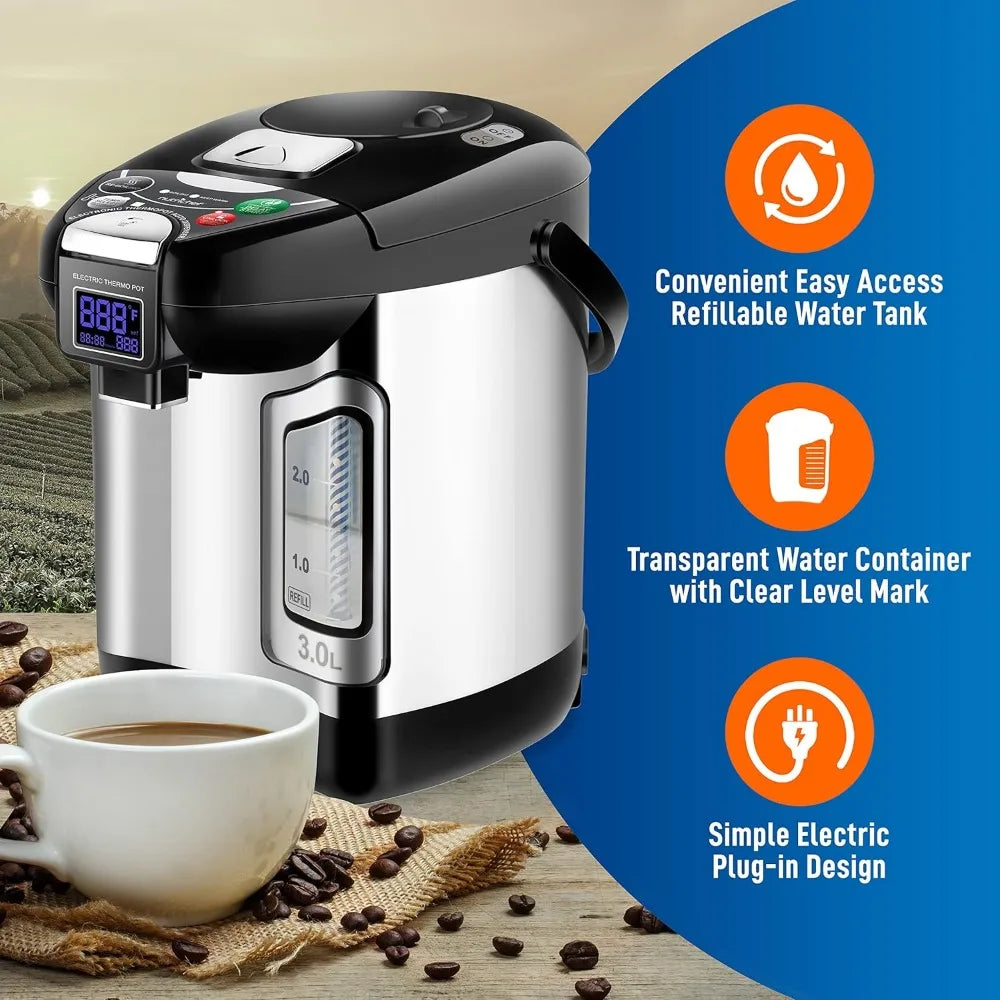 Digital Water Boiler and Warmer,Stainless Electric Hot Water Dispenser,LCD Display,Rotating Base,Keep Warm,Auto Shut Off