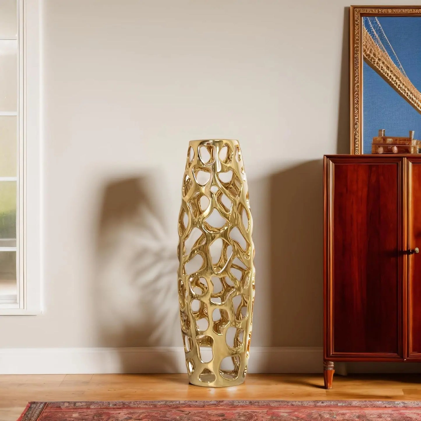 Handmade carved ceramic floor vases, exquisite containers for decorating tree branches and drying flowers