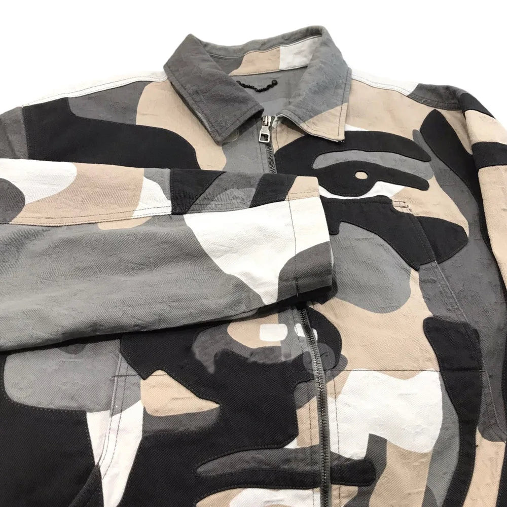 American style new retro printed slim fit long sleeved polo collar zipper cardigan jacket for men