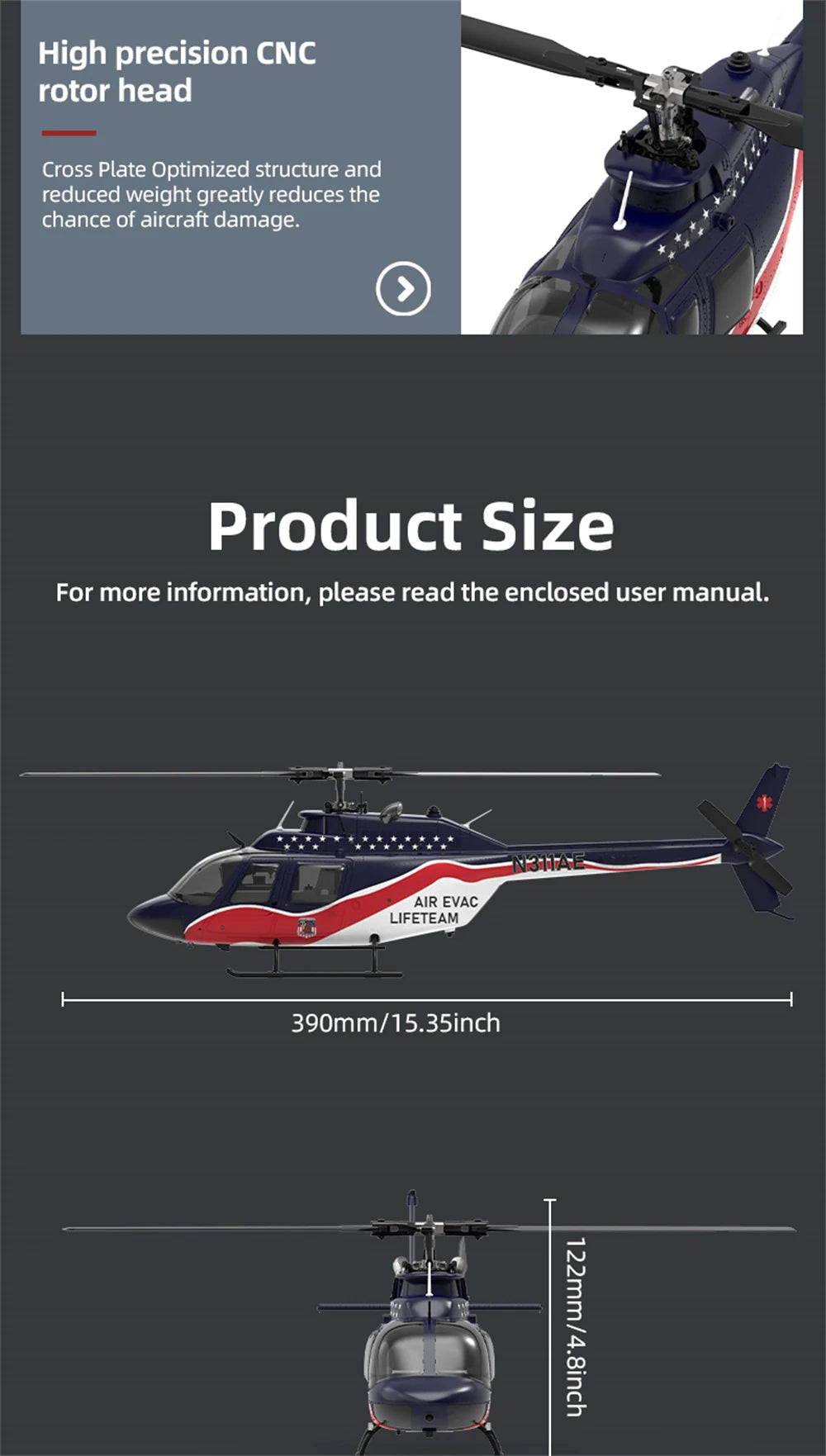 Eachine E186 Bell-206 2.4G 6CH 1/27 Scale Dual Brushless Motor Altitude Hold Optical Flow Positioning intelligent RC Helicopter