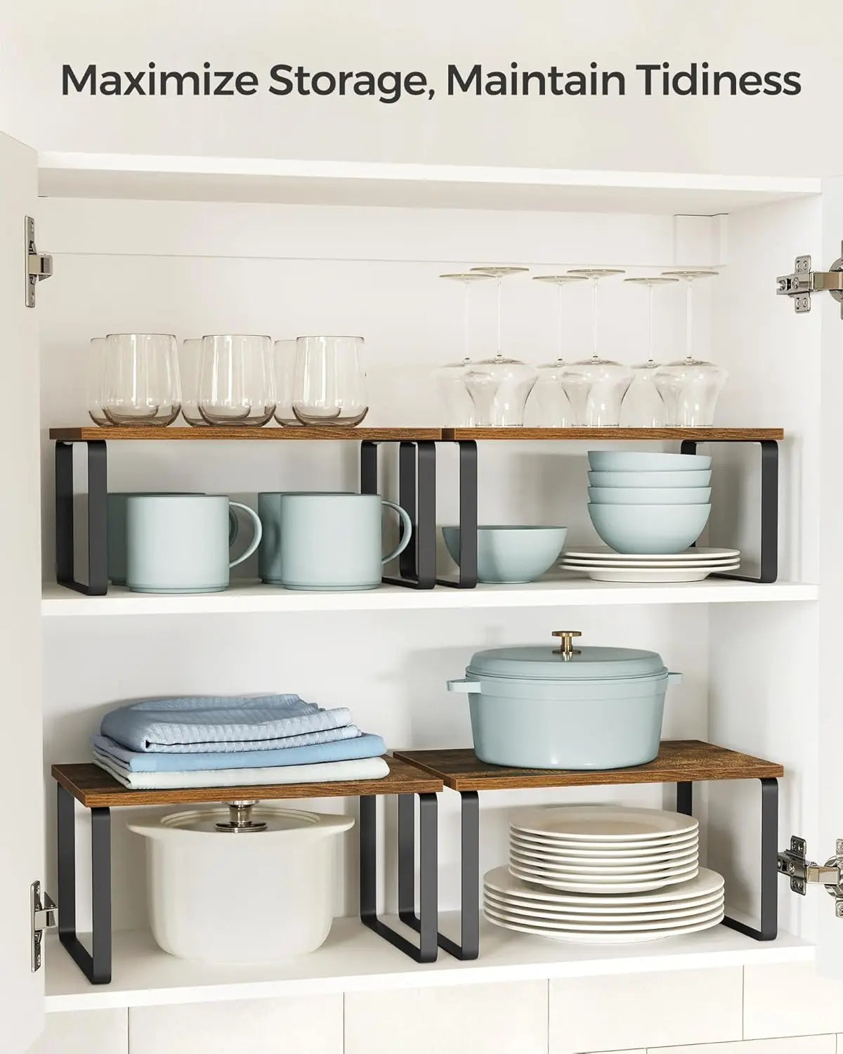 Cabinet Organizer Shelf, Set of 4 Kitchen Counter Shelves, Kitchen Storage