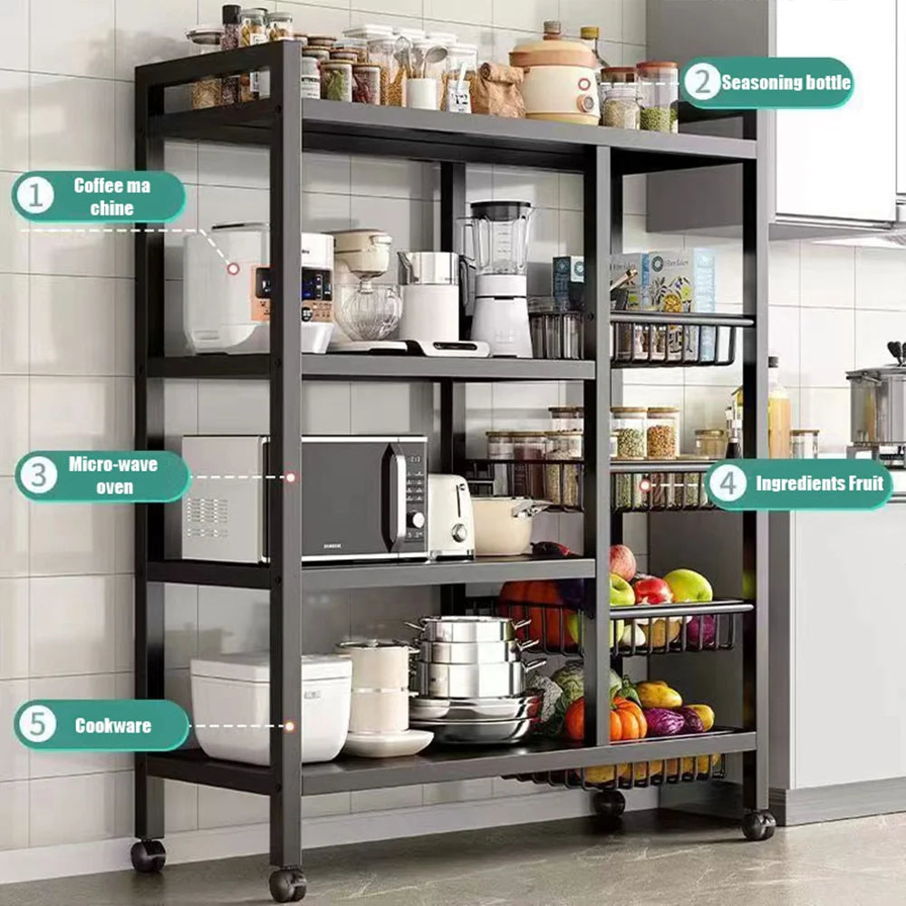Kitchen Vegetable Basket Trolley Multifunctional Storage Rack Movable Rolling Cart for Fruit Microwave Oven Kitchen Organizer