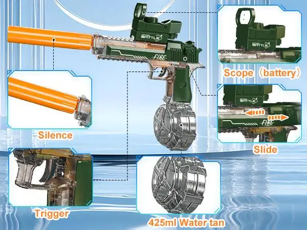 Electric Water Blaster, Automatic Squirt Gun up to 28Ft Long Range, Large Capacity Water Gun, Strong Water Gun