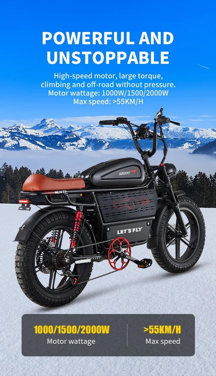 HAHOO H20 20 inches adult electric mountain bike 1000W brushless motor 48V 60Ah ebike dual suspension off road tyre bicycle