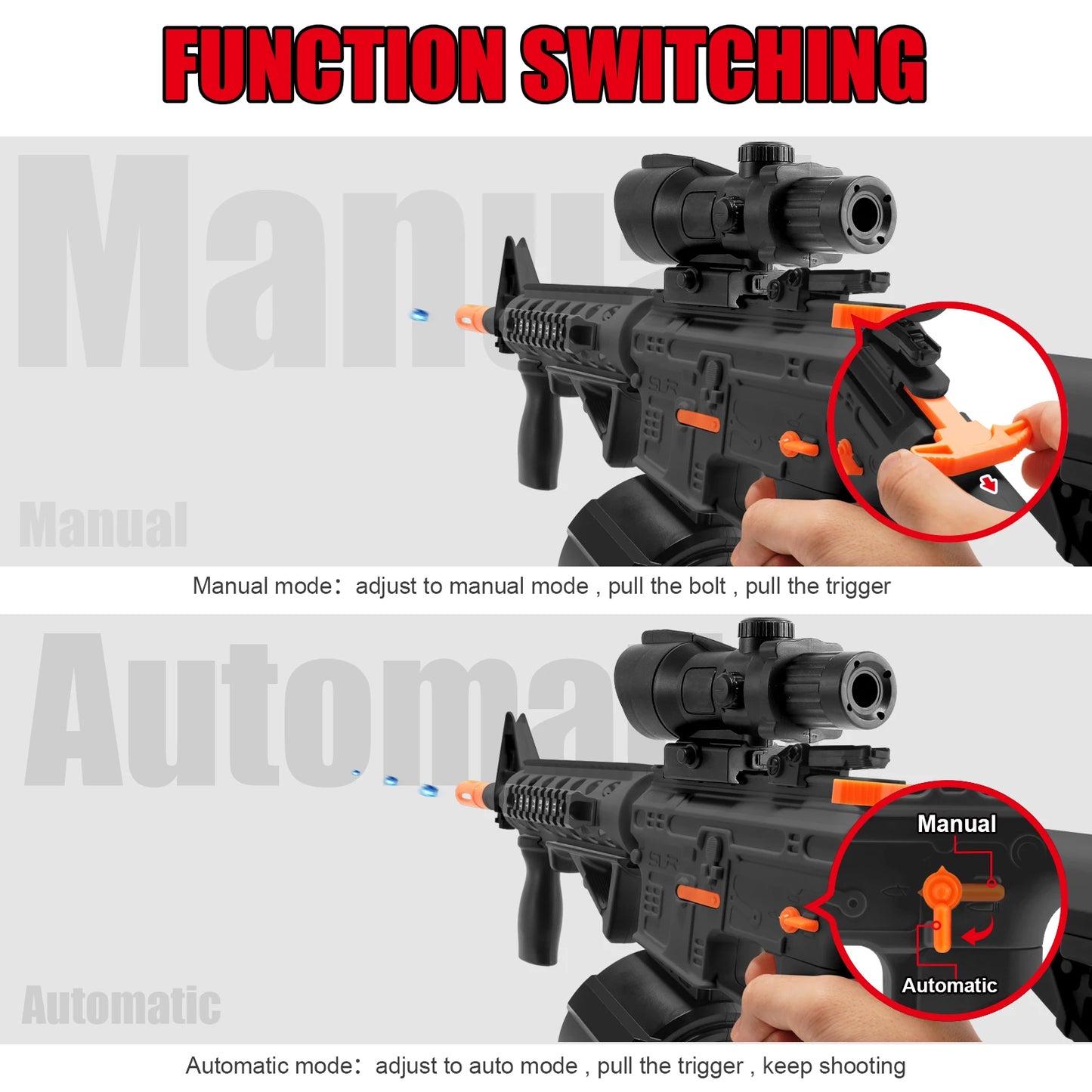 High Speed M4A1 Electric Gel Balls Gun Toys,Automatic&Manual Dual Modes Water Bullets Blaster,Upgraded Water Bead Splatter Toys