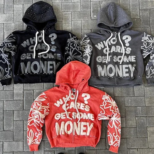Y2K Zip Hoodie New American Hip Hop Casual Fashion Alphabet Design Vintage Hooded Long Sleeve Sports Hood Men Women Street Wear