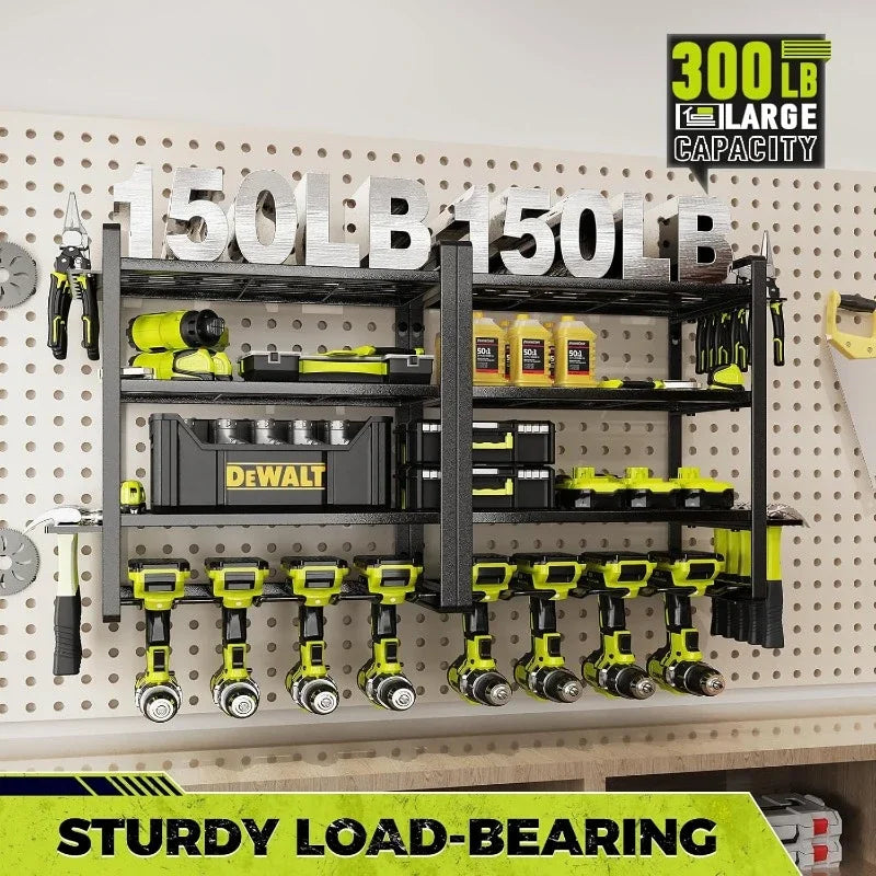 Power Tool Organizer, 8 Drill Holder Wall Mount, 4 Layers Garage Tool Organizers and Storage Rack, Tool Shelf with Screwdriver