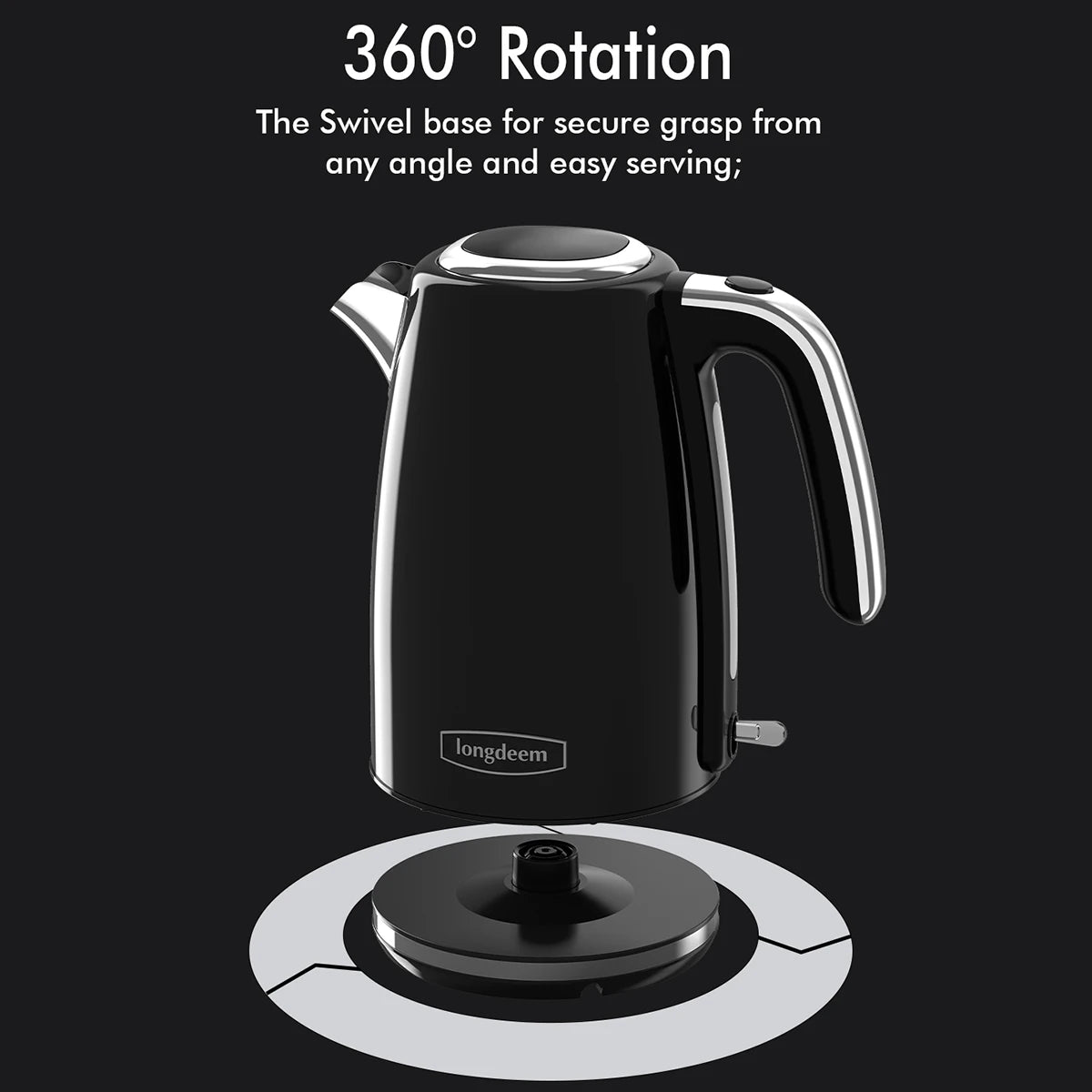 Electric Kettles 1500W for Boiling Water, Longdeem Retro 1.7L Stainless Steel Hot Water Boiler with Automatic Shut Off, Black