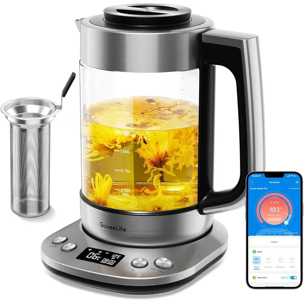 Smart Electric Kettle with Tea Infuser Variable Temperature Control Digital Display Voice Control Auto Shut Off BPA Free 1.7L