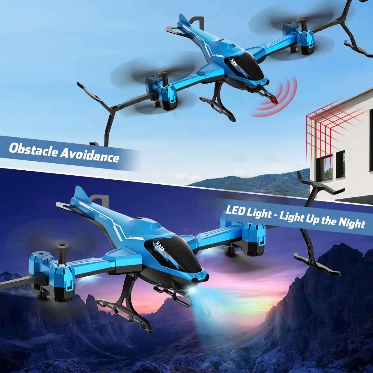 VATOS Super Function All in 1 Remote Control 2.4G RC Helicopter 360° Flip Obstacle Avoidance with LED Light Gift for Kids Adults