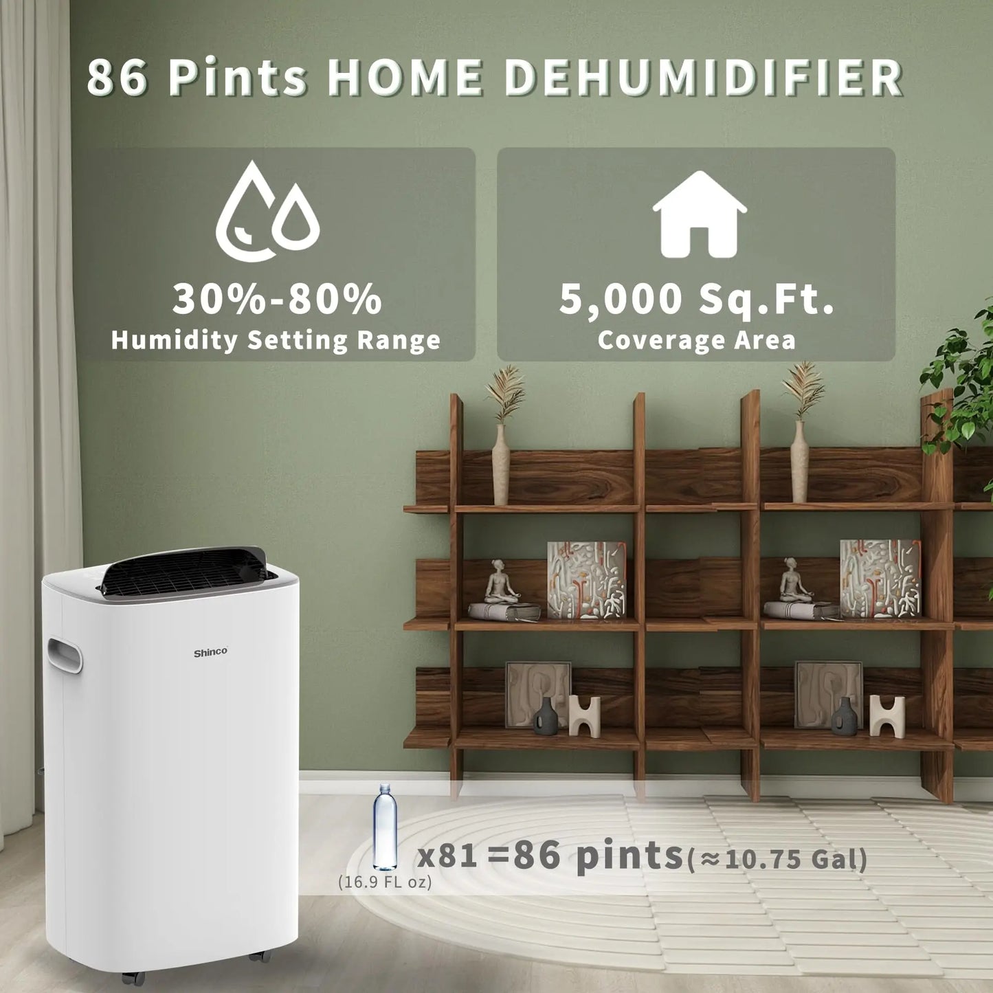 Shinco 86 Pints Dehumidifier for Home and Basements