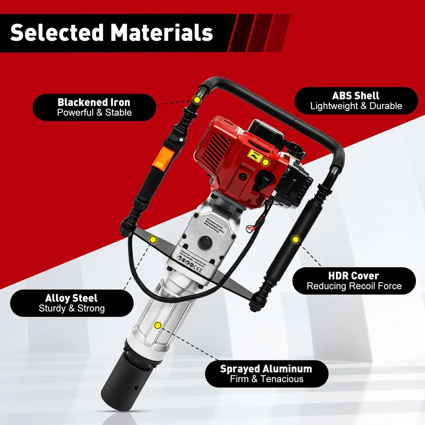 52CC Pile Driver 1900W Gasoline 2 Stroke Post Driver Petrol Garden Fencing Tool Machine 55-70mm Sleeve