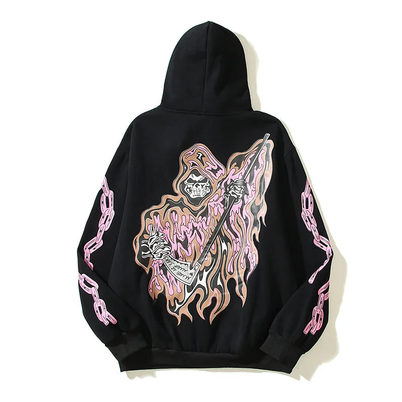 Gothic Hip Hop Rock Letter Graffiti Graphic Print Loose Hoodie Y2k Oversized Vintage Men Hooded Sweatshirt Women Cotton Pullover