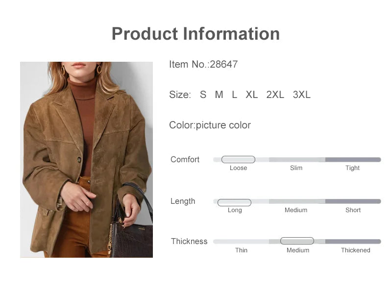 2025 Casual Brown Lapel Pocket Suede Leather Jacket Fashion Woman Single Button Long Sleeve Crop Coat Lady Autumn Street Outwear