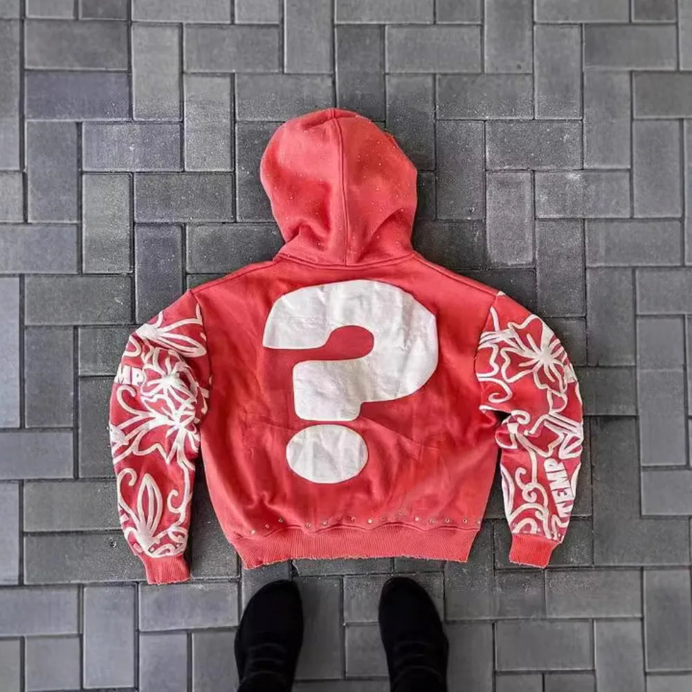 Y2K Zip Hoodie New American Hip Hop Casual Fashion Alphabet Design Vintage Hooded Long Sleeve Sports Hood Men Women Street Wear