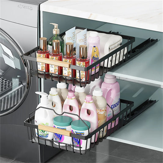 Pull Out Cabinet Organizer, Metal Slide Out Drawers for Cabinets, Sliding Drawers Adhesive Nano Film Roll out Shelf for Kitchen