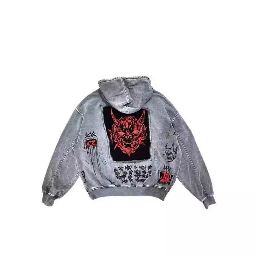 hoodiey2k Women's sweatshirtsHoodie Sweatshirt Men's Hip Hop Letter Vintage Skull Pattern Print Oversized Hoodie Jacket