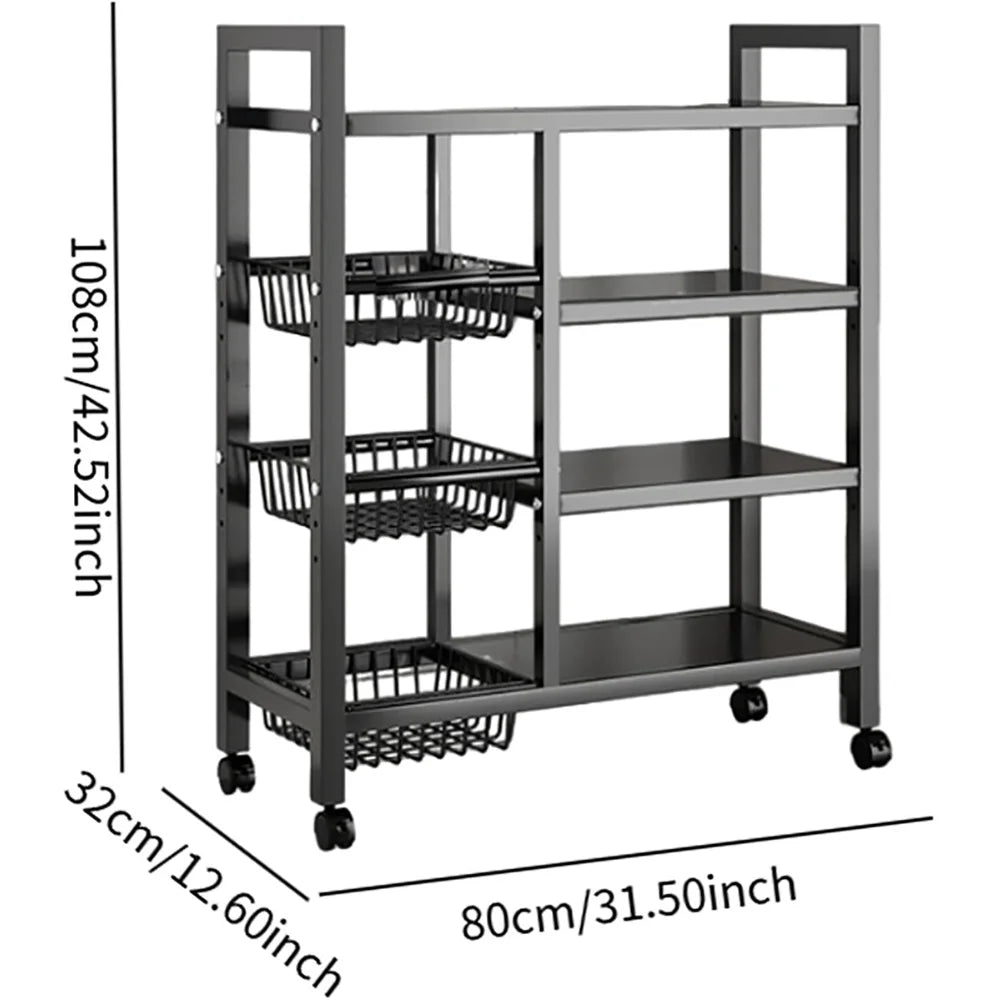 Kitchen Vegetable Basket Trolley Multifunctional Storage Rack Movable Rolling Cart for Fruit Microwave Oven Kitchen Organizer