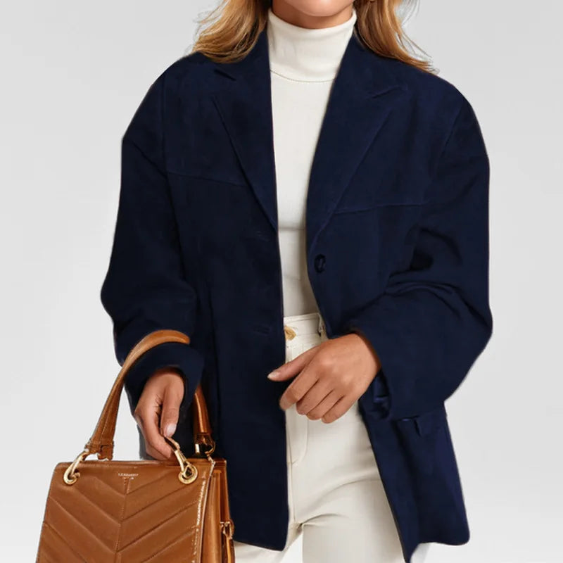 2025 Casual Brown Lapel Pocket Suede Leather Jacket Fashion Woman Single Button Long Sleeve Crop Coat Lady Autumn Street Outwear