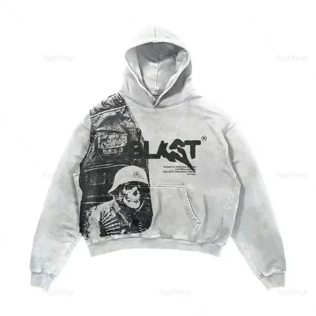 Harajuku Hand touch printing Hoodie Oversized Streetwear Tops Sweatshirt Y2k Clothes Gothic Grunge Hoodies  Men Clothing