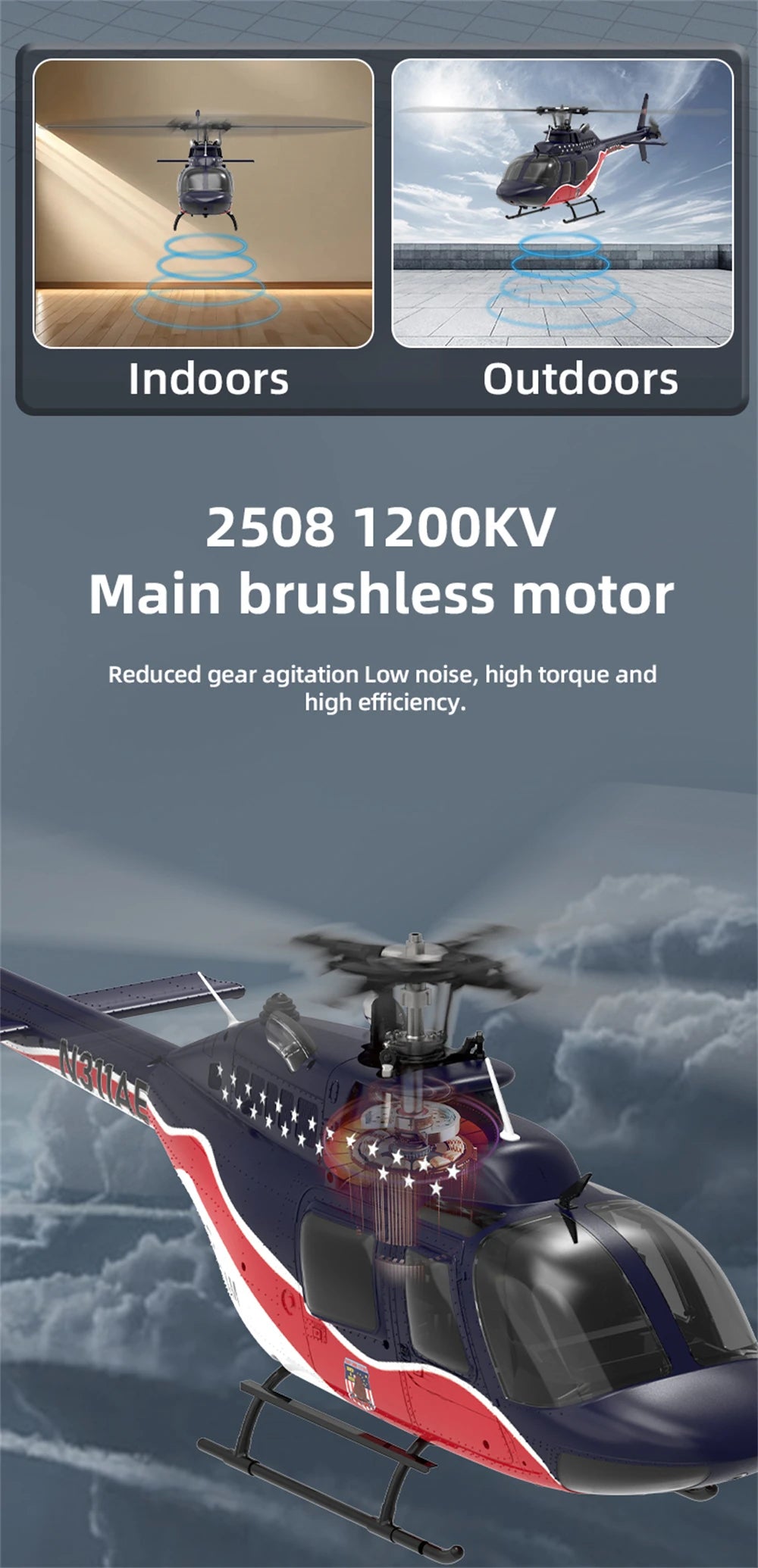 Eachine E186 Bell-206 2.4G 6CH 1/27 Scale Dual Brushless Motor Altitude Hold Optical Flow Positioning intelligent RC Helicopter