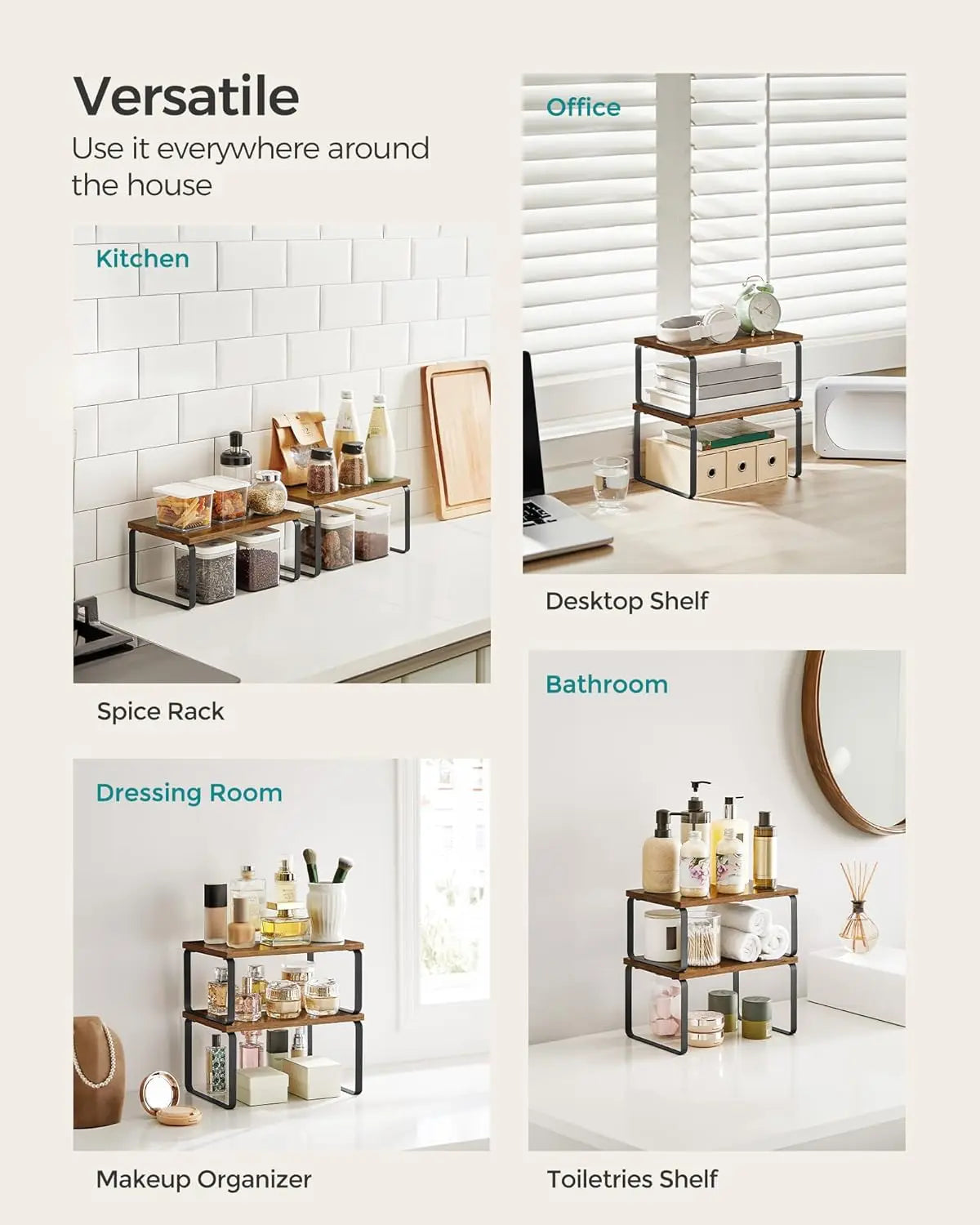Cabinet Organizer Shelf, Set of 4 Kitchen Counter Shelves, Kitchen Storage