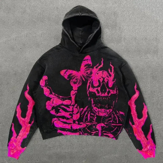 Harajuku Hand touch printing Hoodie Oversized Streetwear Tops Sweatshirt Y2k Clothes Gothic Grunge Hoodies  Men Clothing