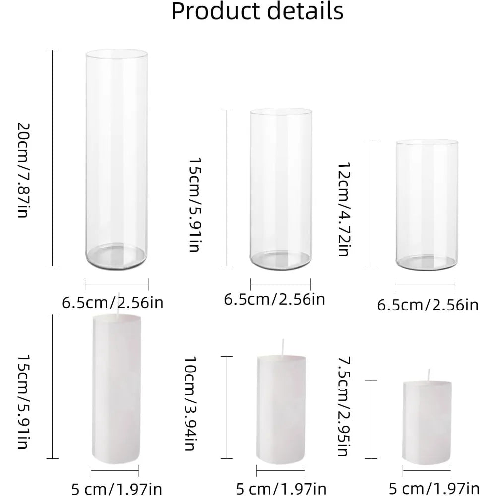 White Pillar Candles with Glass Cylinder Vases Clear Hurricane Glass Candle Holders for Centerpieces for Weddings Parties Decor