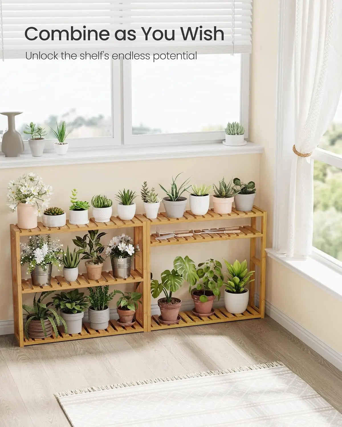 Bamboo Bathroom Shelf, 3-Tier Adjustable Plants Rack, Wall-Mounted or Stand, in the Living Room, Balcony, Kitchen