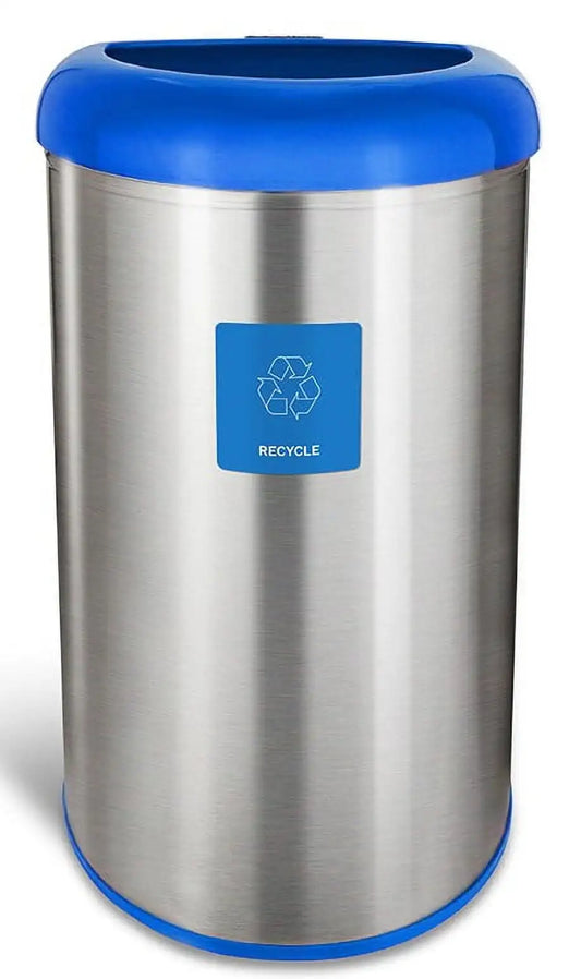 13.2 Gal / 50L Blue Trash Can, Open Top, Fingerprint-Resistant Stainless Steel With Recycle Magnet