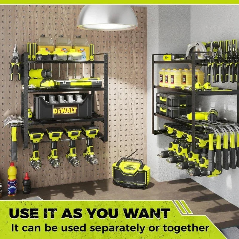 Power Tool Organizer, 8 Drill Holder Wall Mount, 4 Layers Garage Tool Organizers and Storage Rack, Tool Shelf with Screwdriver