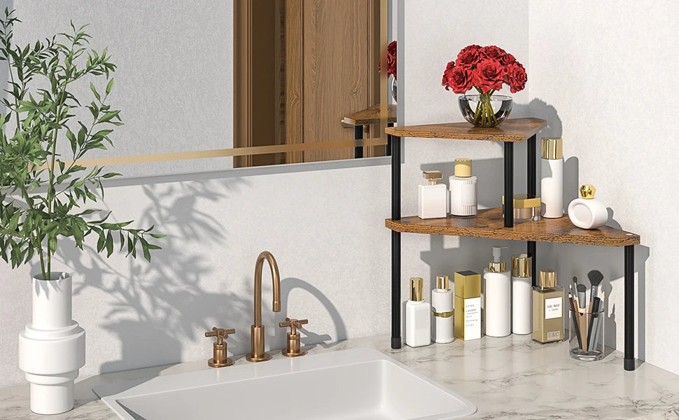 Kitchen Countertop Organizer Corner Shelf - Kitchen Spice Rack Organization 2 Tier Free-Standing Counter Storage Space Saving