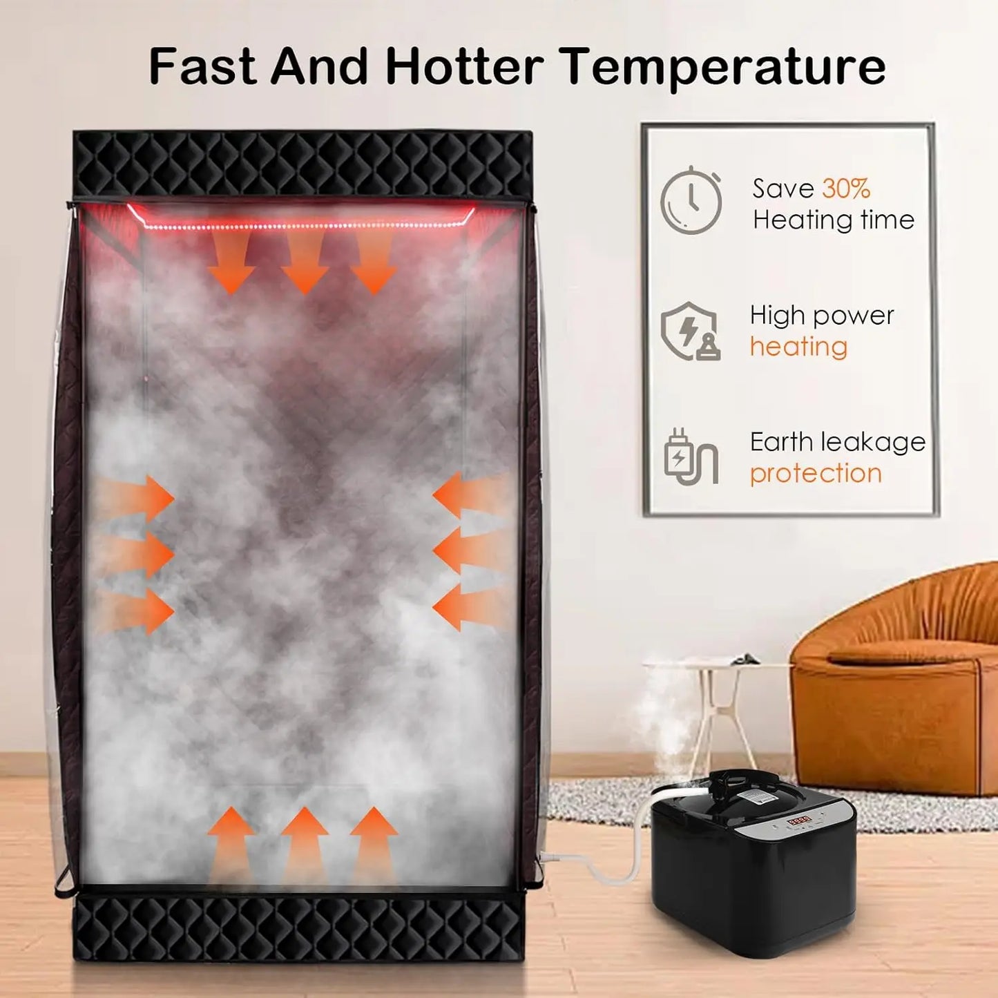 XL Portable Fridge Sauna Box, 6'3" Tall Spacious Design with Double Doors, Red Light Therapy 650nm