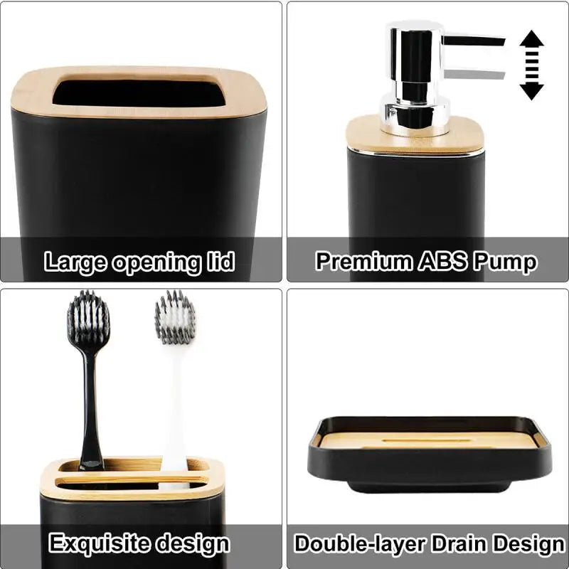 Black/white bathroom accessories set, 8-piece bathroom set