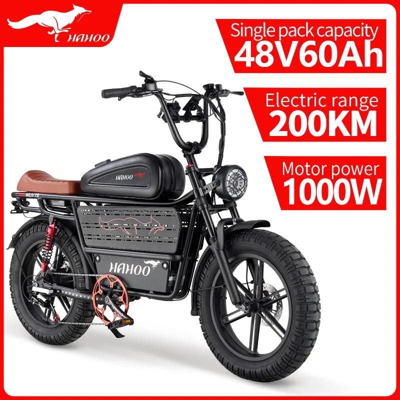 HAHOO H20 20 inches adult electric mountain bike 1000W brushless motor 48V 60Ah ebike dual suspension off road tyre bicycle