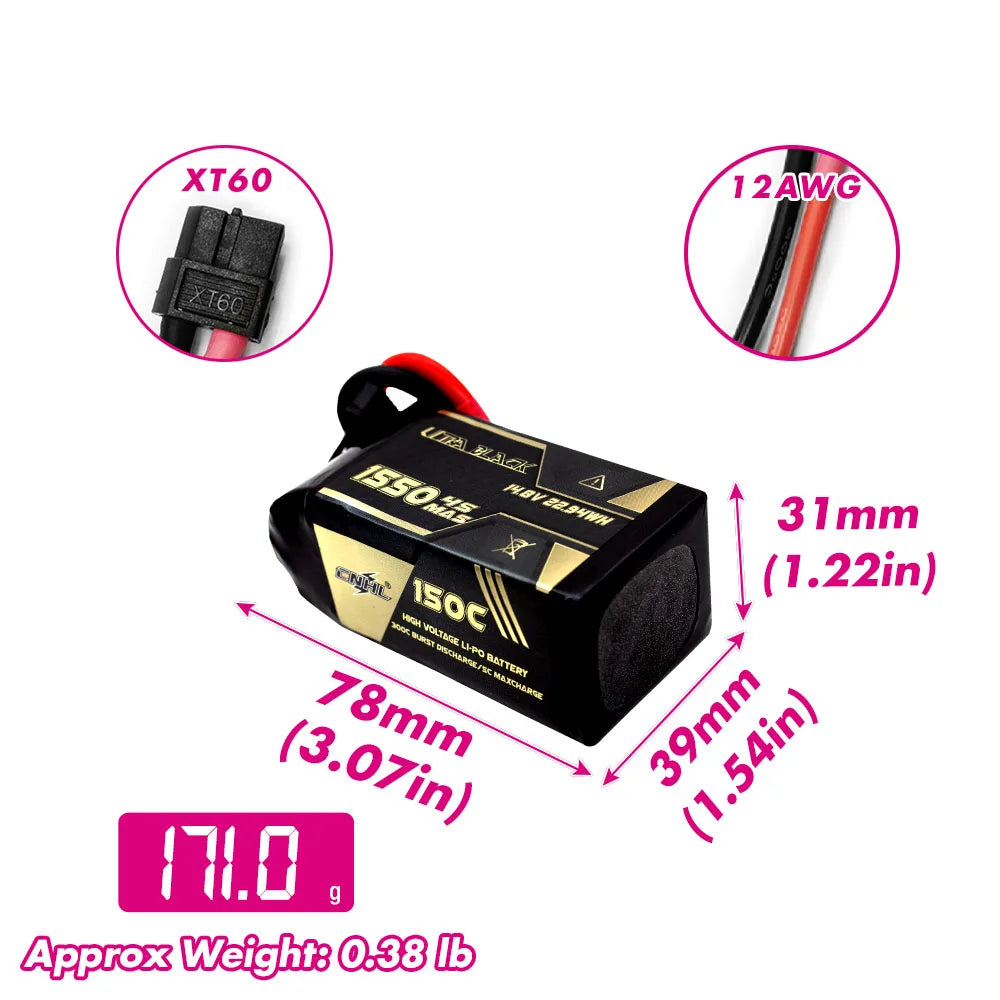 2PCS CNHL 4S 14.8V Lipo Battery 1100mAh 1300mAh 1500mAh 130C With XT60 Plug For FPV Airplane Drone Quadcopter Helicopter Hobby