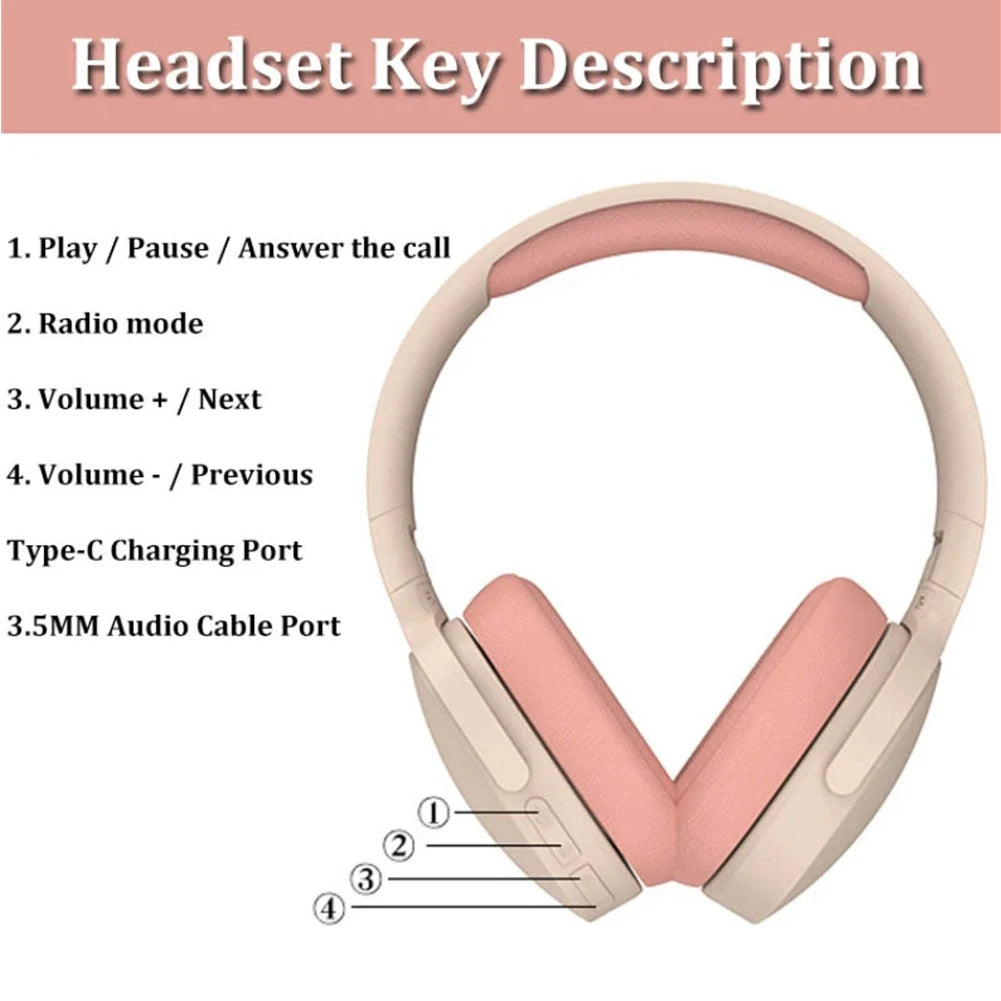 Wireless Headphones Bluetooth-compatible Headset Stereo Hifi Subwoofer Gaming Headphones TF/AUX Music Player With Microphone