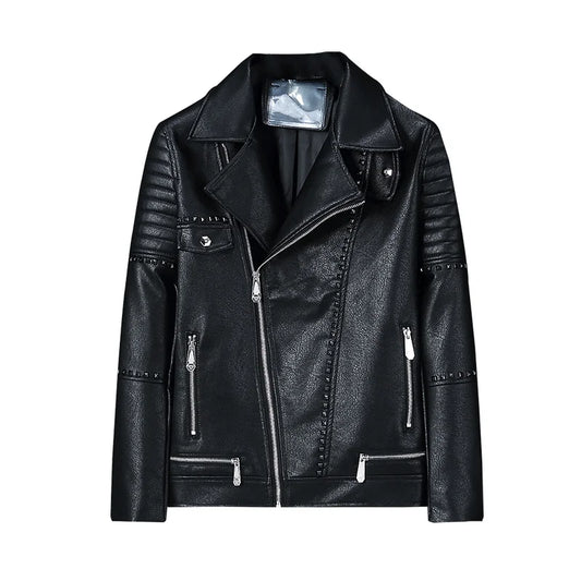 Vintage Philipp Plein Motorcycle Leather Jacket Men American Style PU Leather Spring Autumn Feel Trendy Brand