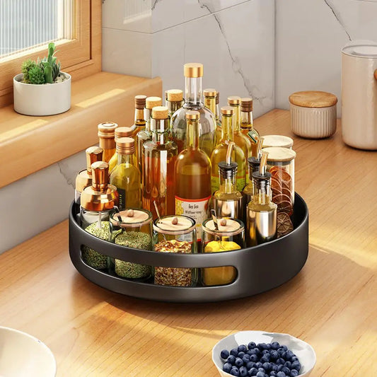 Rotating Storage Rack,Rotating Spice Rack, Kitchen Countertop Organizer,Round Metal Turntable Organizer For Cabinet Kitchen