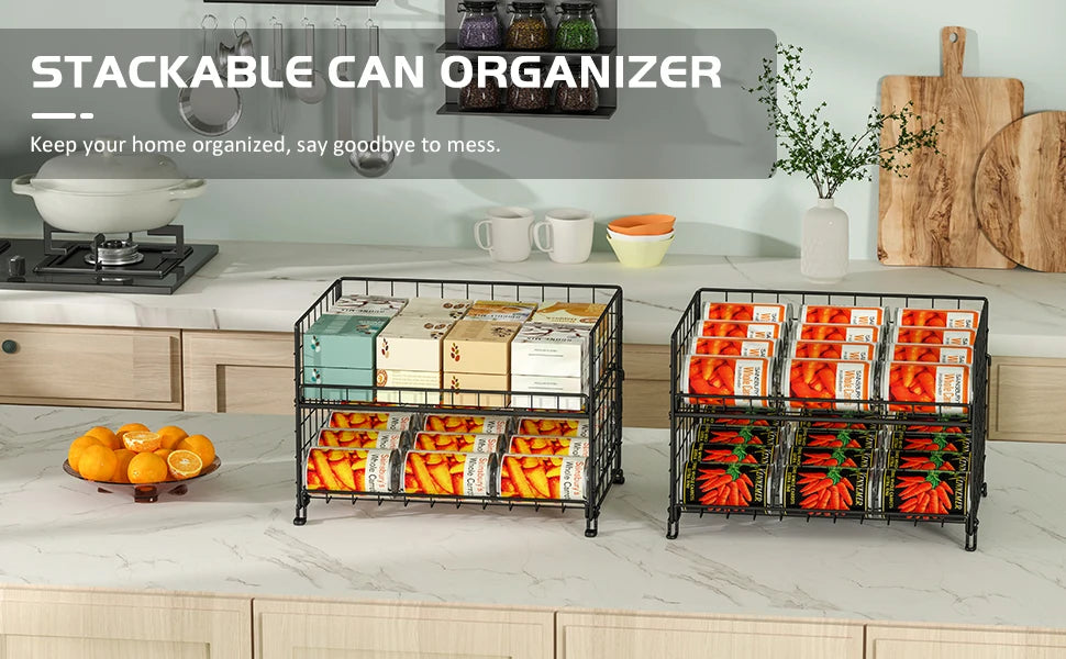 2-Pack Stackable Can Rack Organizer, Can Storage for Kitchen Pantry Cabinet, Can Holders for Food