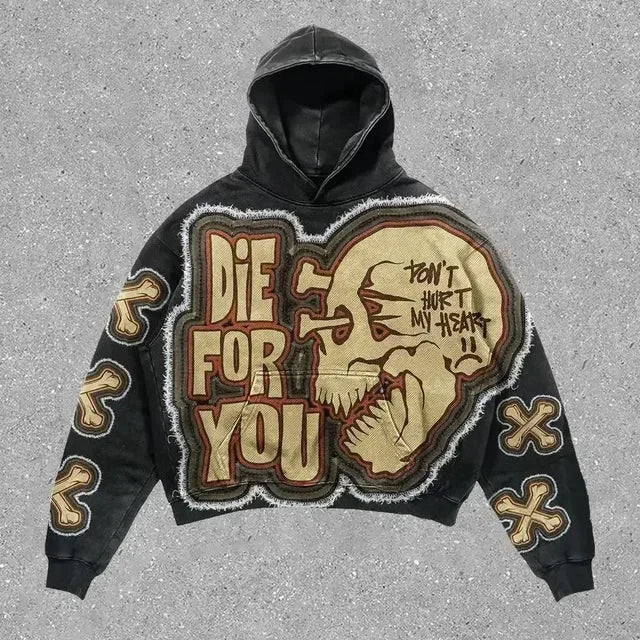 Harajuku Hand touch printing Hoodie Oversized Streetwear Tops Sweatshirt Y2k Clothes Gothic Grunge Hoodies  Men Clothing