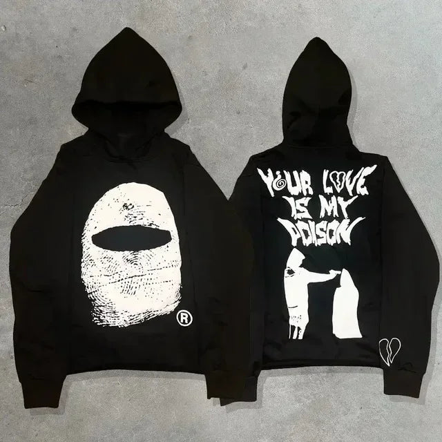Harajuku Hand touch printing Hoodie Oversized Streetwear Tops Sweatshirt Y2k Clothes Gothic Grunge Hoodies  Men Clothing